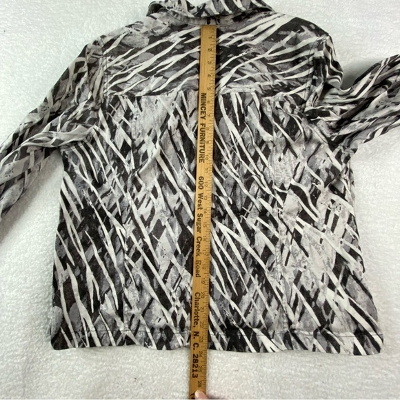 Additions by Chicos Jacket Womens 3 (XL) 16 Denim Gray Black Abstract Full Zip - Picture 14 of 14
